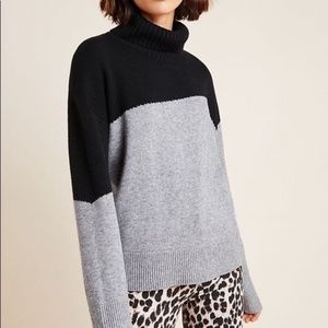 NWT Anthropologie Colorblock Asymmetrical Turtleneck Sweater, XL, Grey Black